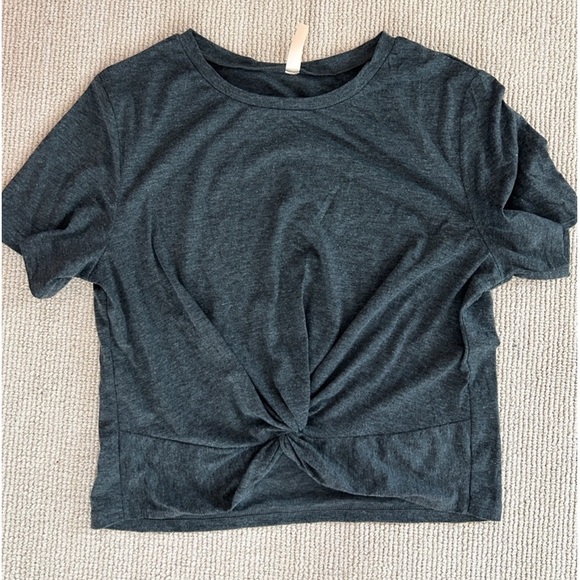 JINKESI Casual Short Sleeve Blouse Round Neck Crop Twist Front Tee T-Shirt - Picture 2 of 7